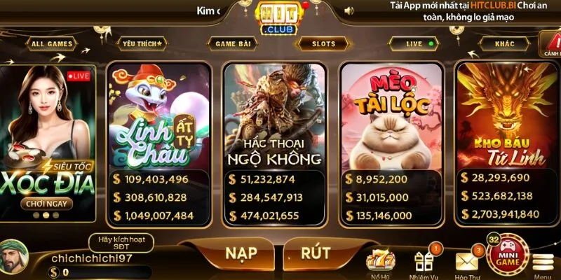 Giao diện HITCLUB được bố trí khoa học, dễ nhìn